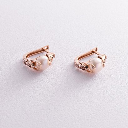 Золотые серьги (культ. пресн. жемчуг, фианиты) с04994