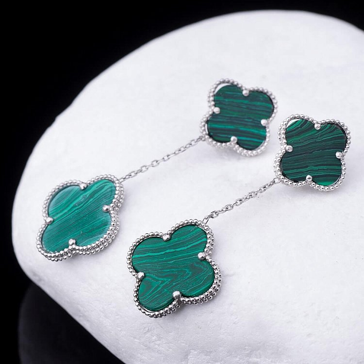 Серебряные серьги "Клевер" (малахит, родий) 121593 от ювелирного магазина Оникс - 3