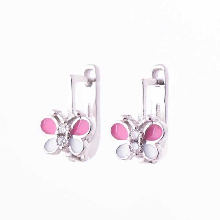 Серебряные серьги "Бабочки" (Эмаль и фианиты) 122052 от ювелирного магазина Оникс