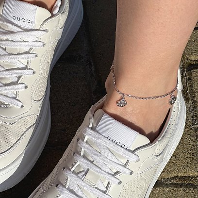 Серебряный браслет "Клевер" на ногу (фианиты) 141541 №5