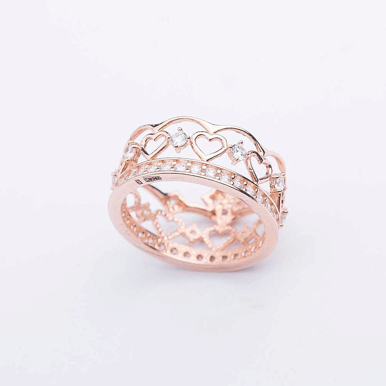 Золота каблучка "Корона" з фіанітами к04558 від ювелірного магазину Онікс - 1