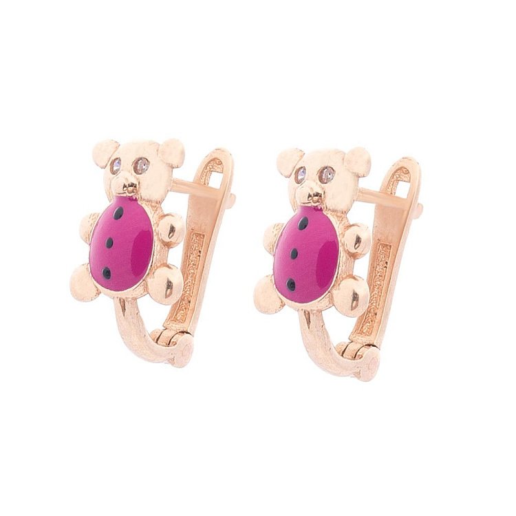 Золоті дитячі сережки "Ведмедики" (емаль, фіаніти) с04070р від ювелірного магазину Онікс