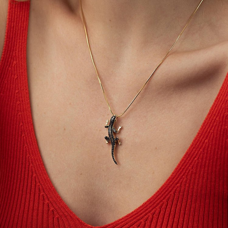 Подвеска "Ящерица" в желтом золоте (фианиты) п03834 от ювелирного магазина Оникс - 1