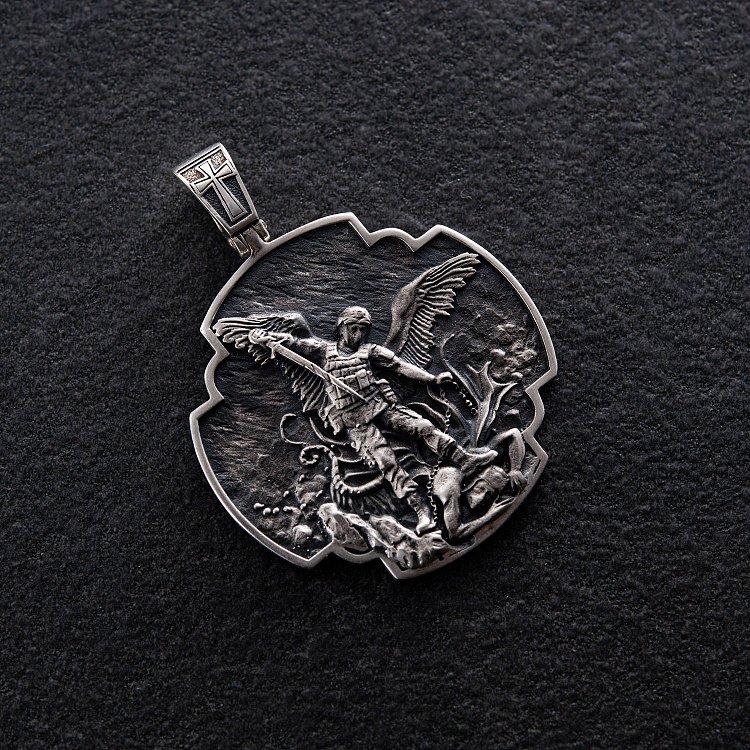 Серебряный кулон "Український воїн. Молитва до Архангела Михаїла" 133226 от ювелирного магазина Оникс - 15