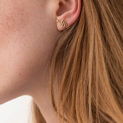 Серьги - пусеты "Змеи" в желтом золоте с07975 №2