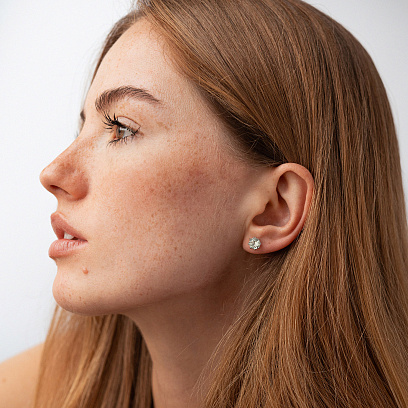 Золотые серьги - пусеты с аметистом с06405 №6