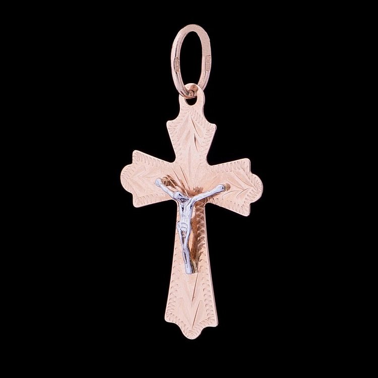 Золотой крест с распятием п02085 от ювелирного магазина Оникс