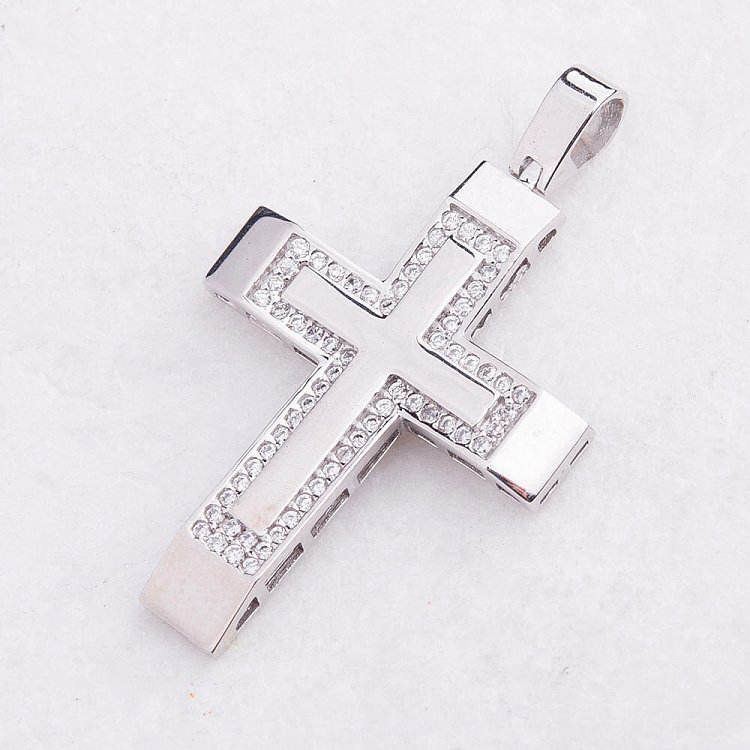 Золотий хрестик з фіанітами п02201 від ювелірного магазину Онікс - 2