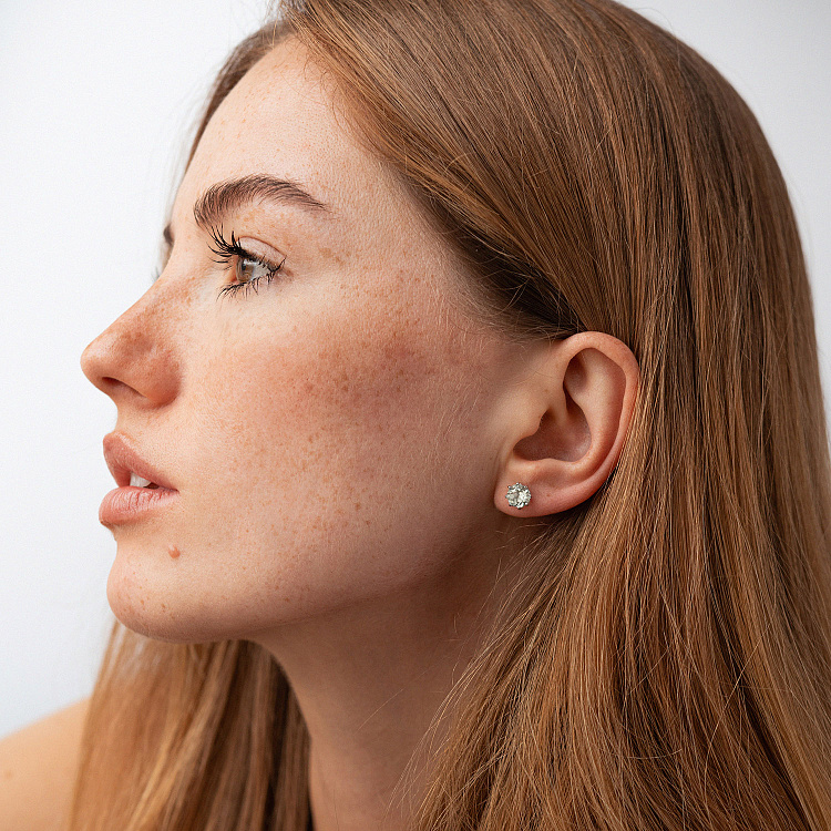 Золотые серьги - пусеты с аметистом с06405 от ювелирного магазина Оникс - 5