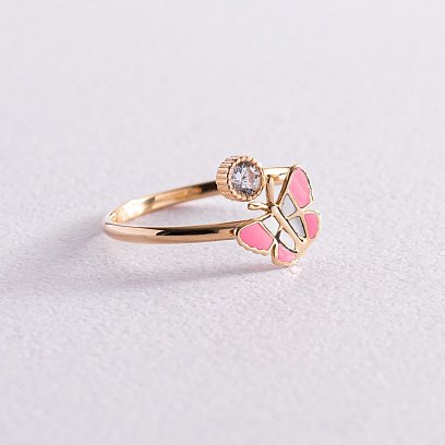 Детское золотое кольцо Бабочка с фианитом к03460