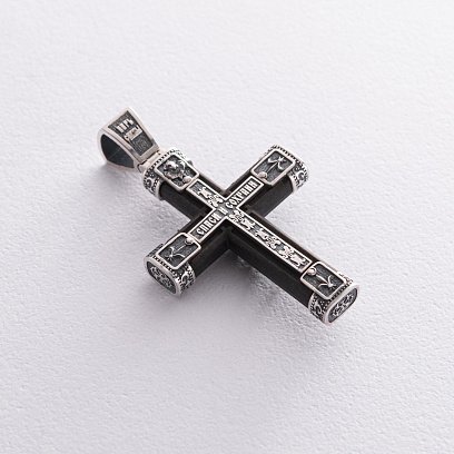Серебряный крест "Распятие. Спаси и Сохрани" с эбеновым деревом mini 1061 №7