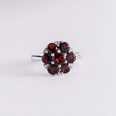 Срібна каблучка (фіаніти, піроп) 1386/1р-GARN