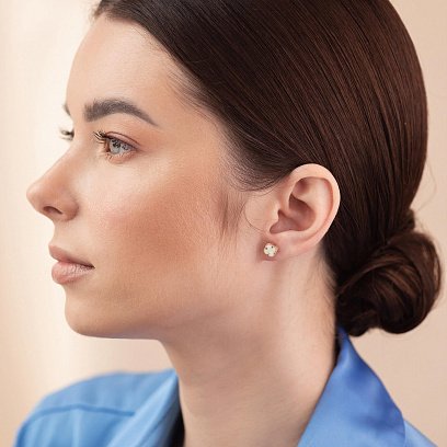 Сережки - пусети "Конюшина" з перламутром mini (жовте золото) с08406 №2