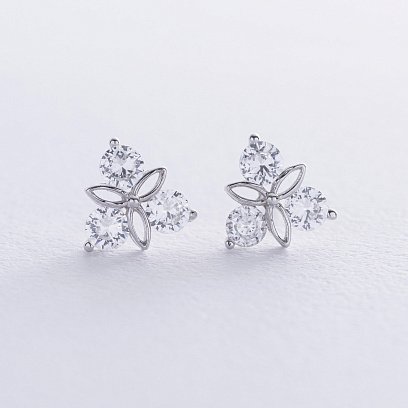 Серебряные серьги - пусеты с фианитами 123334 №3