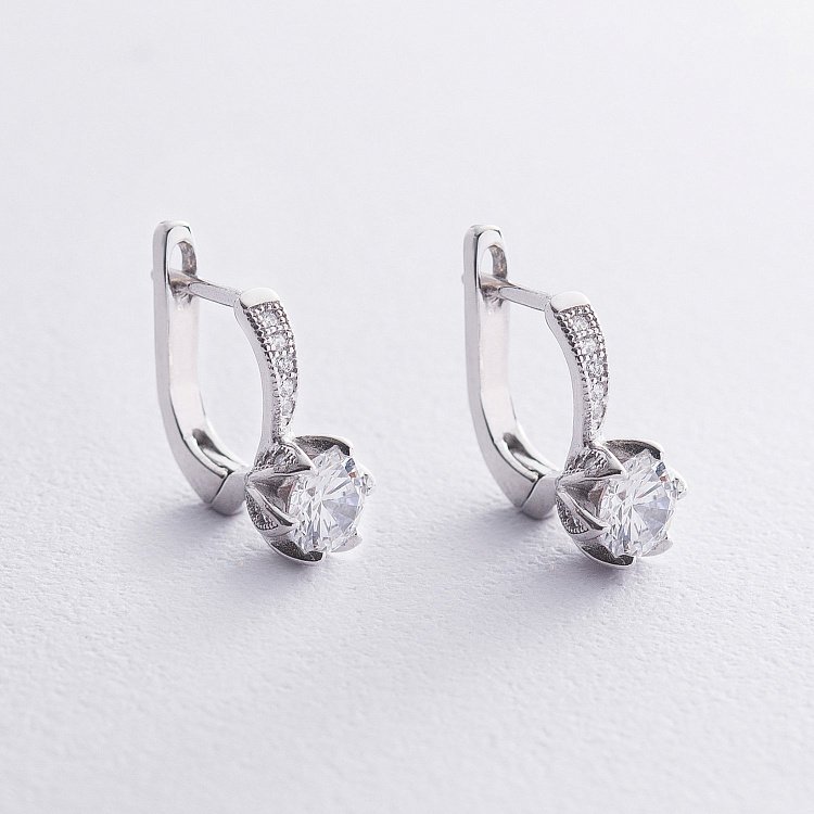 Серебряные серьги "Цветочки" (фианит) 122601 от ювелирного магазина Оникс