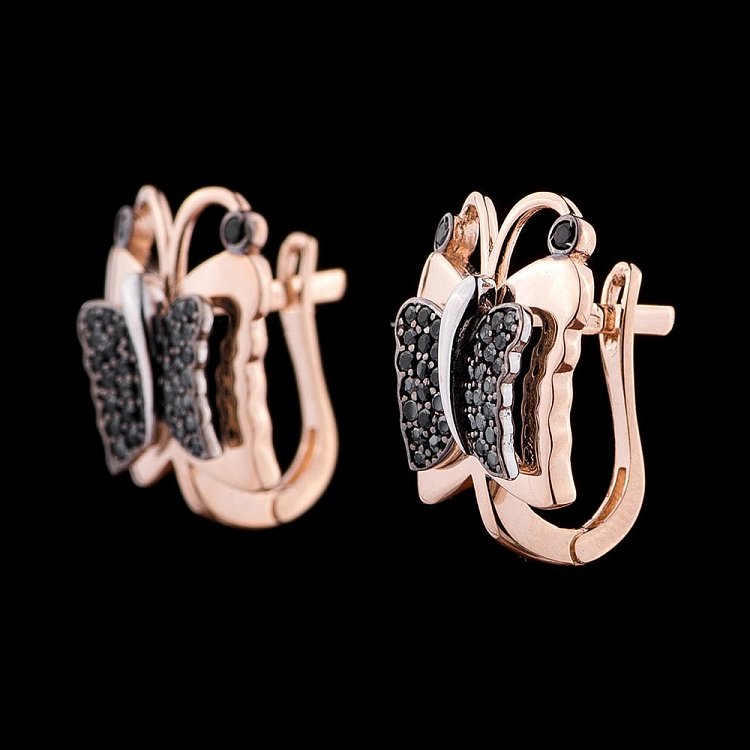 Золотые серьги "Бабочки" (фианиты) с04403 от ювелирного магазина Оникс - 1