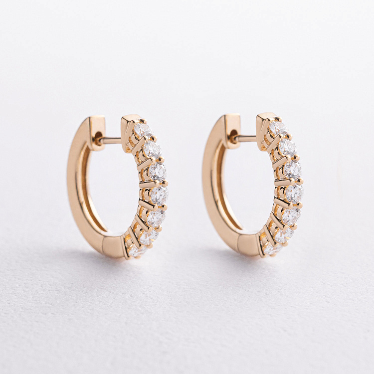 Сережки - кільця в жовтому золоті (діаманти) сб0731ri від ювелірного магазину Онікс