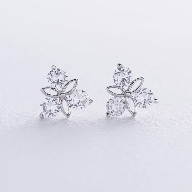 Серебряные серьги - пусеты с фианитами 123334 от ювелирного магазина Оникс - 2