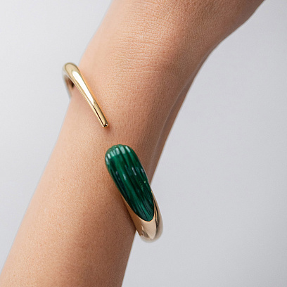 Жорсткий золотий браслет "Olivia" з малахітом б04852 №2