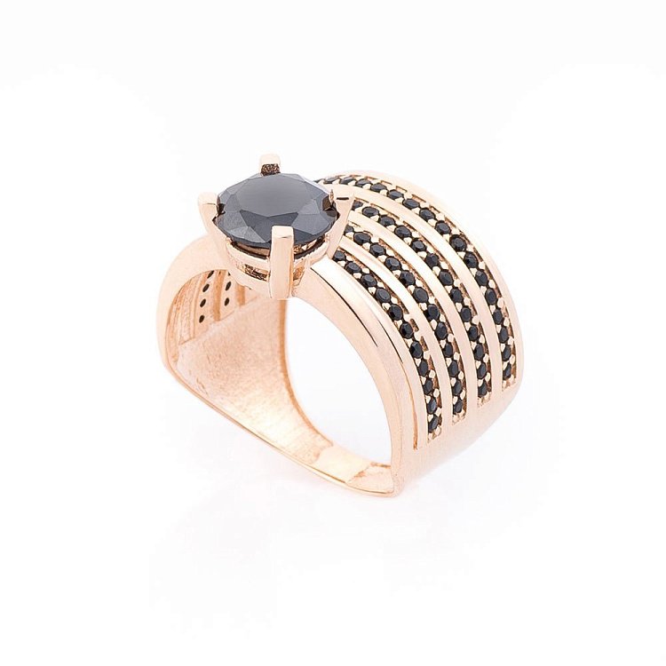 Золотое кольцо с черными фианитами к04759 - 3 Золотое кольцо с черными фианитами к04759 от ювелирного магазина Оникс - 3