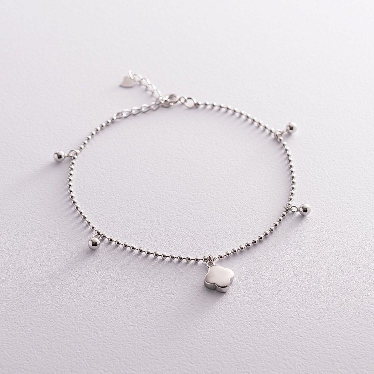 Срібний браслет "Конюшина і кульки" на ногу 141543 від ювелірного магазину Онікс