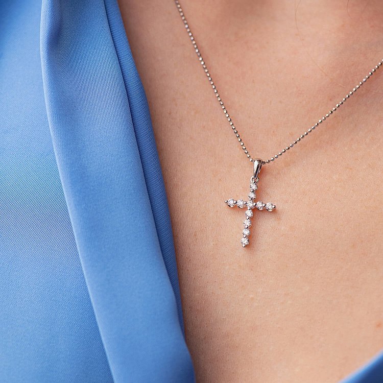 Хрестик у білому золоті з діамантами пб0308nl від ювелірного магазину Онікс - 3