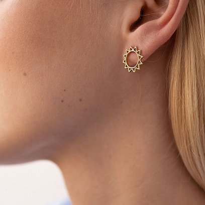 Золотые серьги - пусеты "Солнце" с07856 №14
