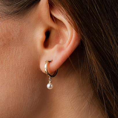 Сережки - кільця "Tina" з перлами (жовте золото) с09630 №2