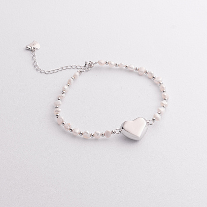Серебряный браслет "Сердечко" (жемчуг) 141868