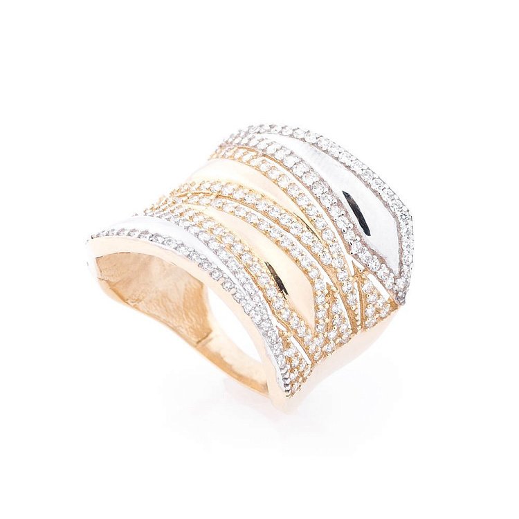 Масивна золота каблучка з фіанітами к03654 від ювелірного магазину Онікс - 2