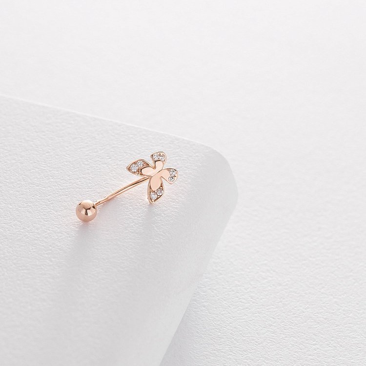 Золотий пірсинг з метеликом (фіаніт) пир00230 від ювелірного магазину Онікс