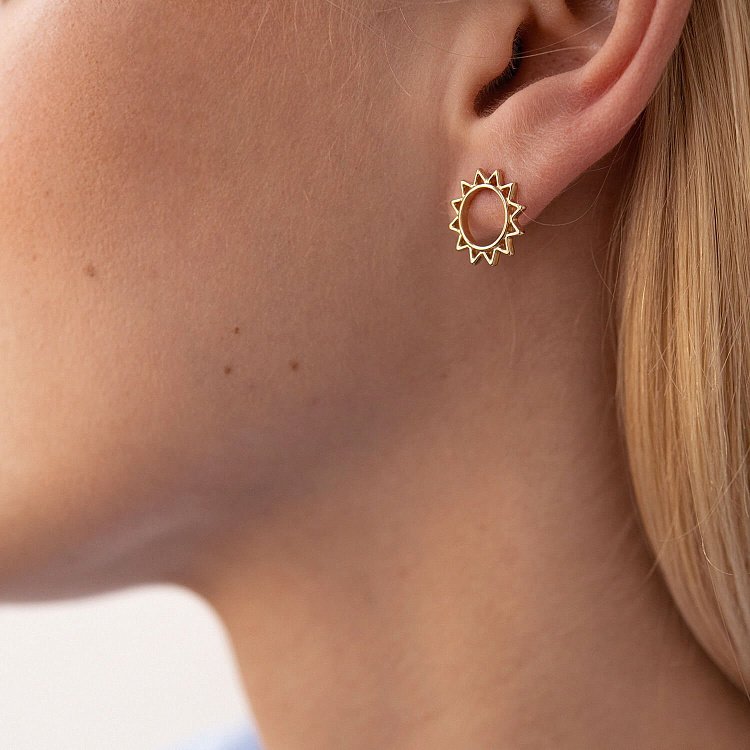 Золотые серьги - пусеты "Солнце" с07856 от ювелирного магазина Оникс - 13