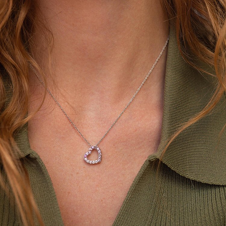 Золоте кольє "Сердечко" з діамантами та сапфірами колб0093ca від ювелірного магазину Онікс - 3