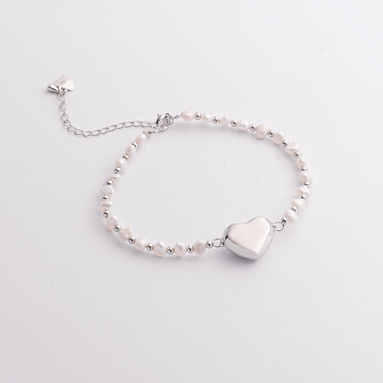Серебряный браслет "Сердечко" (жемчуг) 141868 от ювелирного магазина Оникс