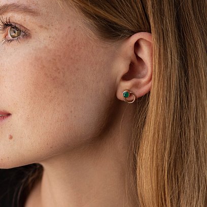 Сережки - пусети "Ейпріл" з оніксом (жовте золото) с08468 №2