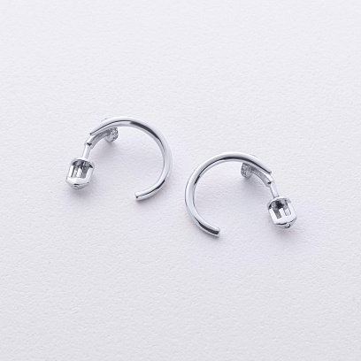 Серьги - пусеты "Гвоздь" в белом золоте (фианиты) с09173 №5