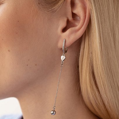 Серебряные серьги "Сердечки" с цепочками 123207 №3