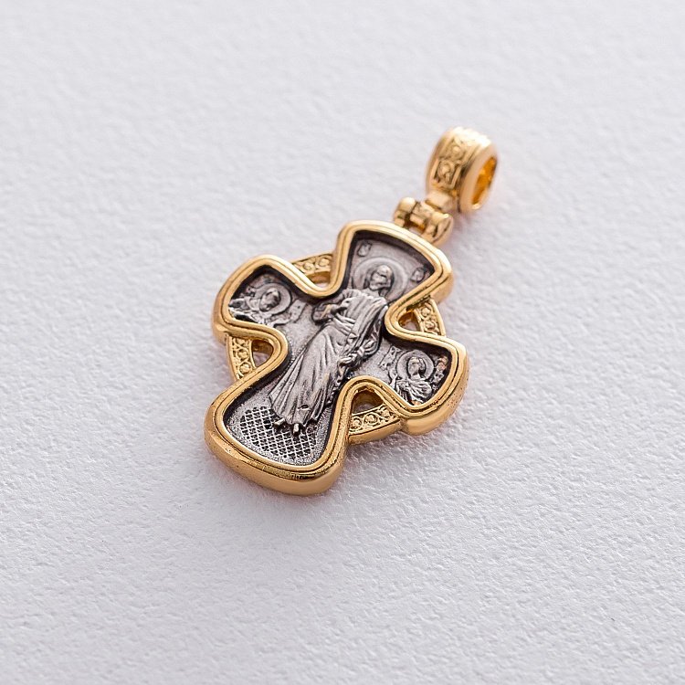 Срібний хрестик з позолотою «Господь Вседержитель. Ікона Божої Матері «Невипивана Чаша» 131671 від ювелірного магазину Онікс