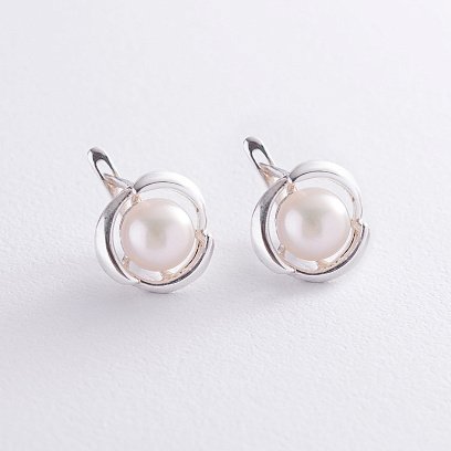 Срібні сережки з культ. прісн. перлами 12828