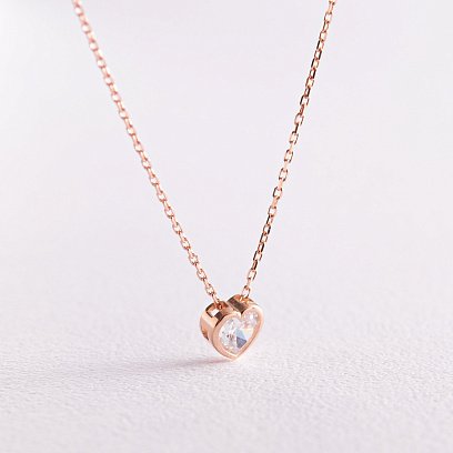 Колье "Сердечко" с фианитом (красное золото) кол02297 №3