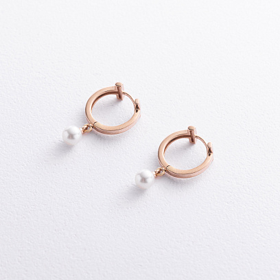 Сережки - кільця "Tina" з перлами (червоне золото) с09637 №2