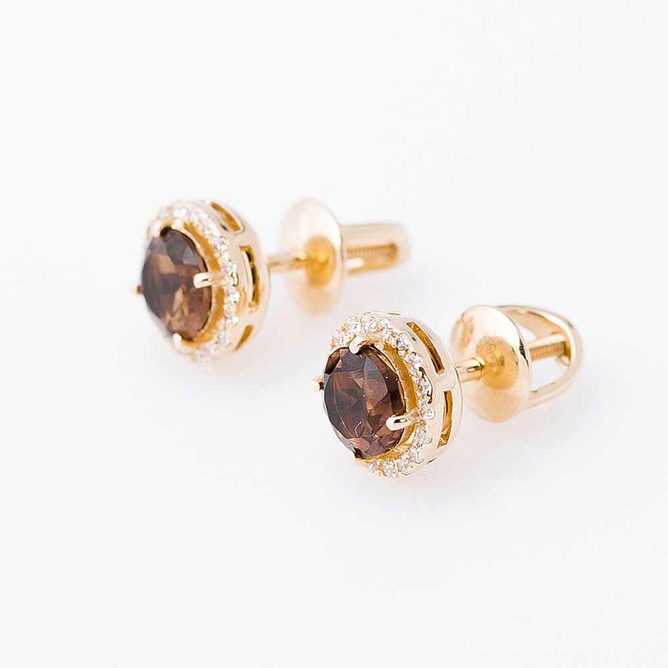 Золоті сережки-пусети з раухтопазом р14048668а від ювелірного магазину Онікс