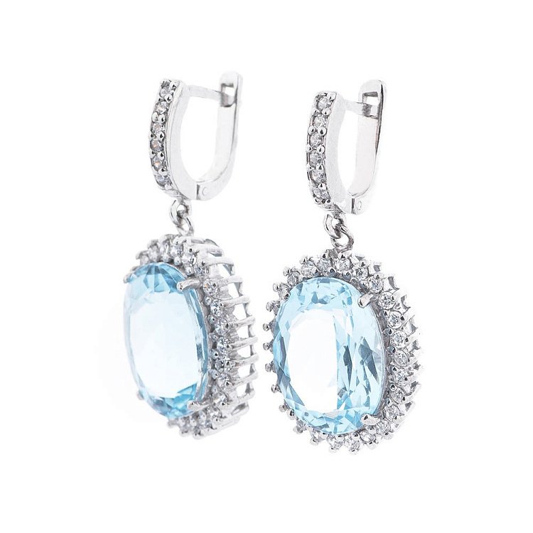Жіночі сережки з блакитним топазом (фіаніти) 121329 від ювелірного магазину Онікс - 2