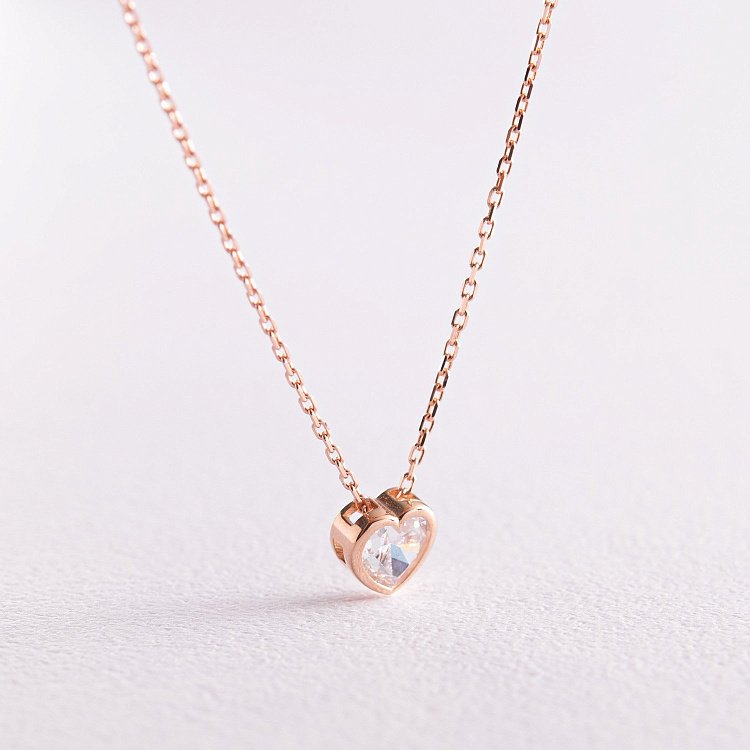 Колье "Сердечко" с фианитом (красное золото) кол02297 от ювелирного магазина Оникс - 2