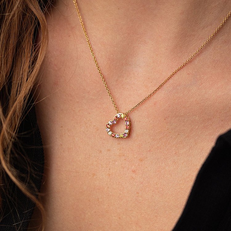 Золотое колье "Сердечко" с бриллиантами и сапфирами колб0091ca от ювелирного магазина Оникс - 5