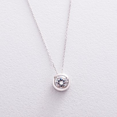 Серебряное колье с одним фианитом 181017 №3