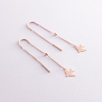 Сережки - протяжки "Ластівки" у червоному золоті с08049