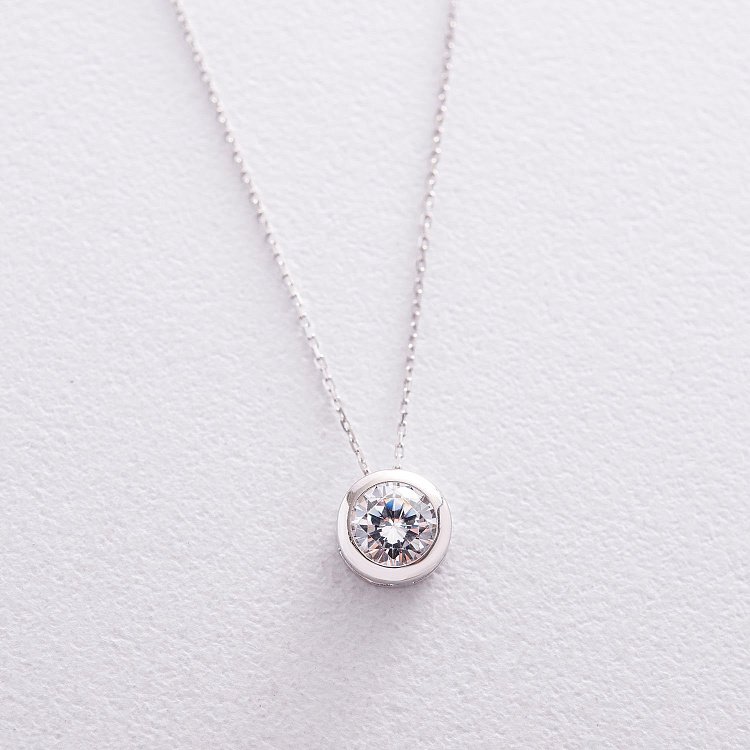 Серебряное колье с одним фианитом 181017 от ювелирного магазина Оникс - 3