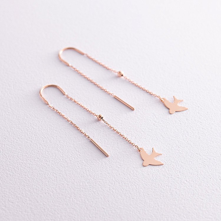 Сережки - протяжки "Ластівки" у червоному золоті с08049 від ювелірного магазину Онікс