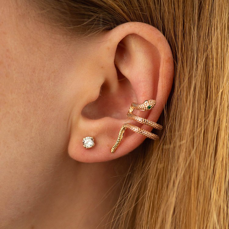 Серьга - каффа "Змея" в красном золоте с08666 от ювелирного магазина Оникс